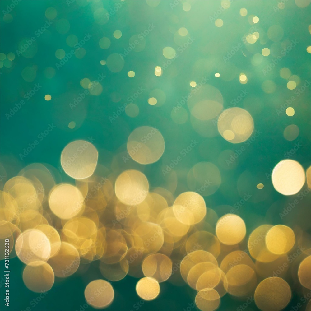 Mystical Aura: Gold Bokeh on Emerald Green Blur Background