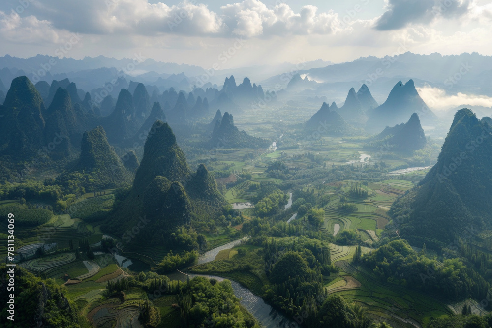 Aerial view of china landscape with mountains Aerial view of china landscape with mountains
