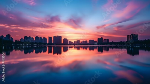 Radiant Skyline on Water Canvas./n