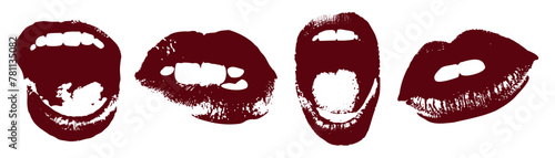 set trendy elements with retro, punk effect. Design elements in y2k format. Eyes, mouth red color. Vector on transparent background	