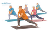 Group of senior Fitness Workout Exercise at center fitness, Healthy Lifestyle Indoor Sports Flat style. Vector,