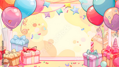 Birthday card adorned with colorful balloons and festive decorations