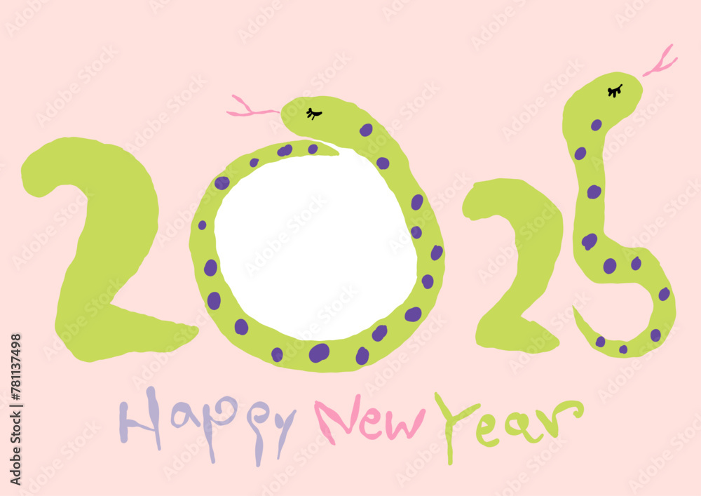 シンプルな年賀状イラスト 2025年 ヘビ年 写真枠 ベクター 落書き 2025 文字 シンプルな年賀状イラスト 2025年 ヘビ年 写真枠 ベクター 落書き 2025 文字