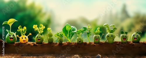 various green vegetables with smiling face ,healthy food concept