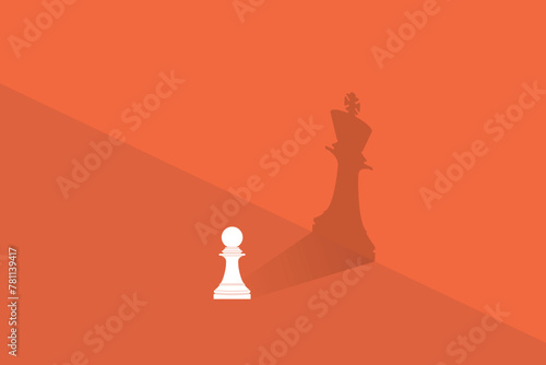 Dream big. Stand out from the crowd. Vector chess pawn with shadow of the king	