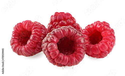 ripe raspberries isolated on white background. clipping path