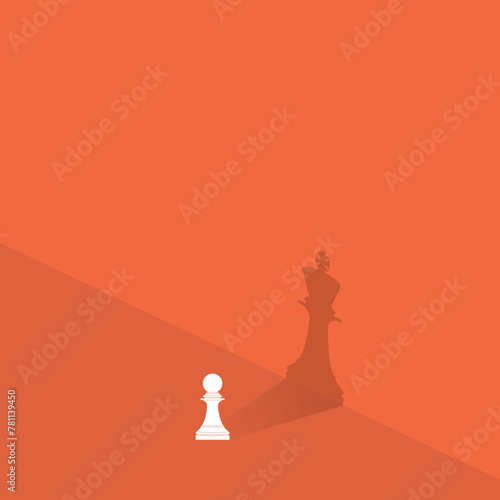 Dream big. Stand out from the crowd. Vector chess pawn with shadow of the king	