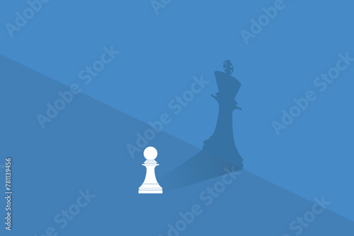 Dream big. Stand out from the crowd. Vector chess pawn with shadow of the king	
