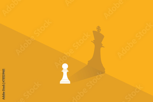 Dream big. Stand out from the crowd. Vector chess pawn with shadow of the king	