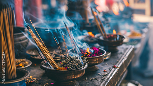 Aromatic Incense Bowls Emitting Tranquil Smoke
