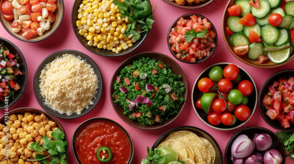 Diverse Mexican Food Spread on Vibrant Tabletop - An Assortment of Traditional Dishes Diverse Mexican Food Spread on Vibrant Tabletop - An Assortment of Traditional Dishes