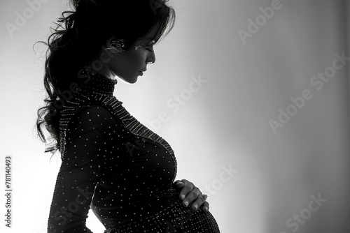 A close-up intimate shot accentuating the curves of a pregnant woman's abdomen photo