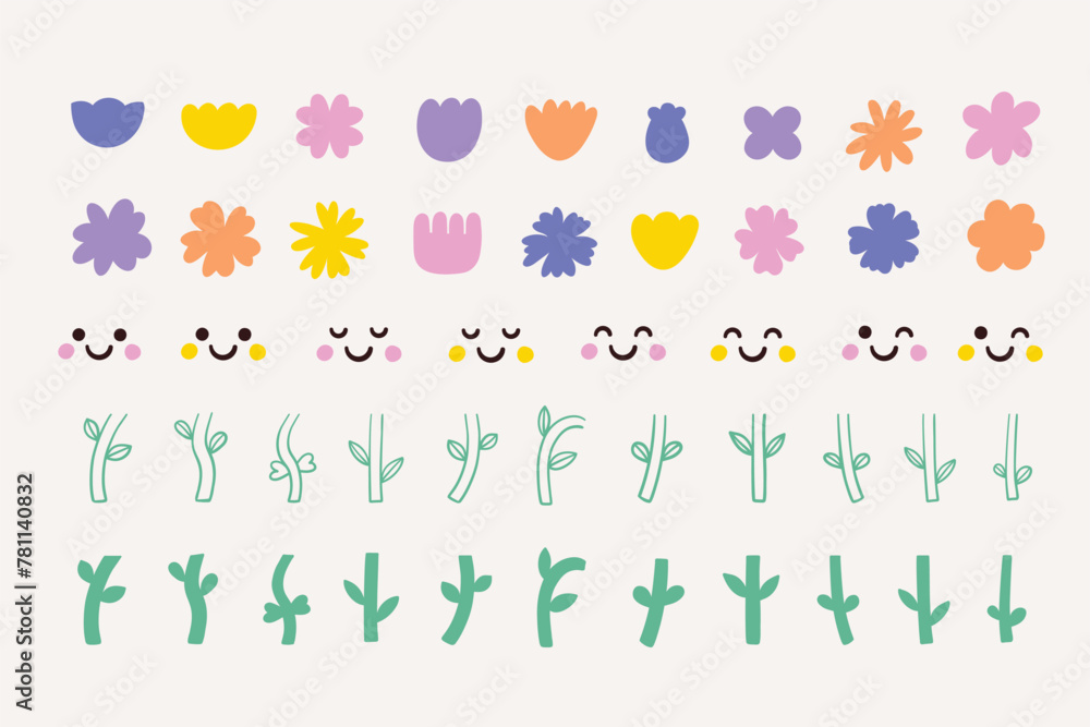 Kawaii flowers creator in doodle style Kawaii flowers creator in doodle style