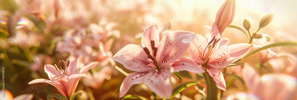 Colorful Lilies in a Lush Garden, Radiant Blooms and Fresh Greenery, Splendor of Blooming Flowers, Natural Elegance