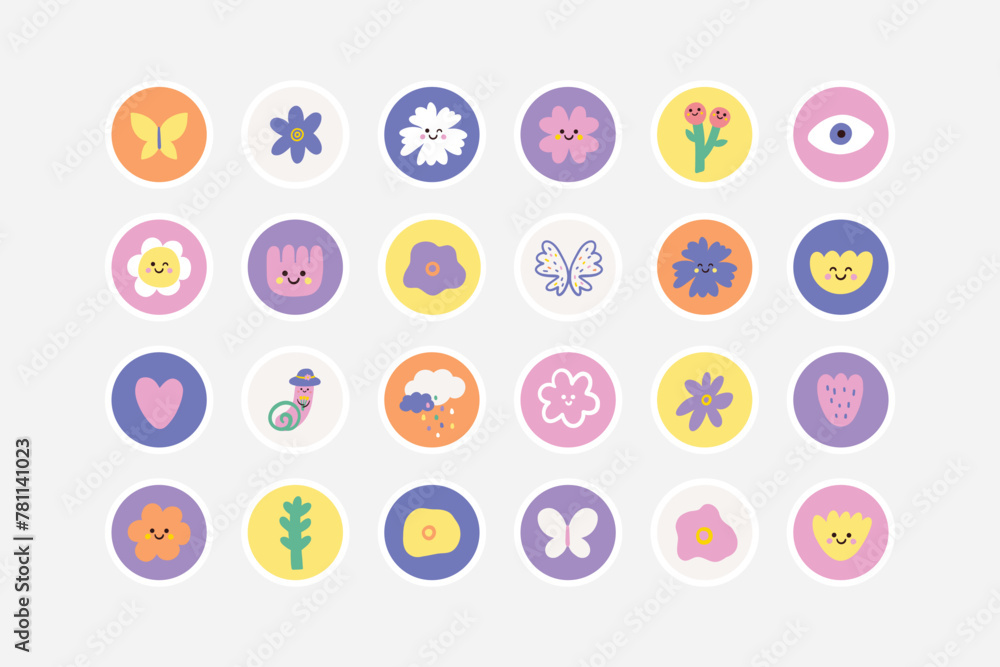 Kawaii spring stickers with flowers Kawaii spring stickers with flowers