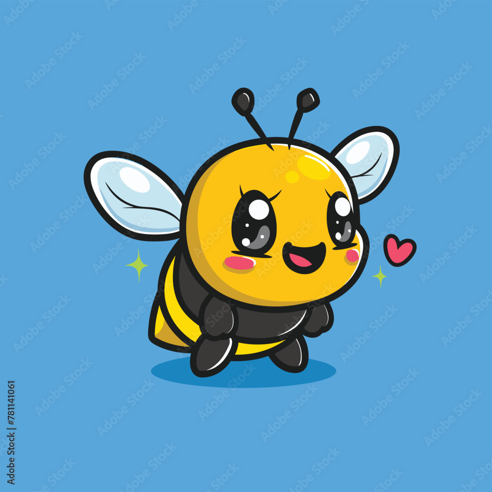 Obraz premium Kawaii cute honey bee cartoon illustration