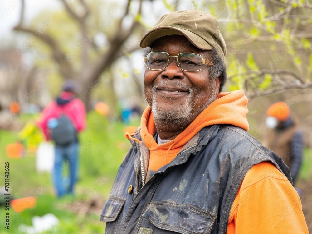 Senior African American Man Smiling in Community Garden at Daytime