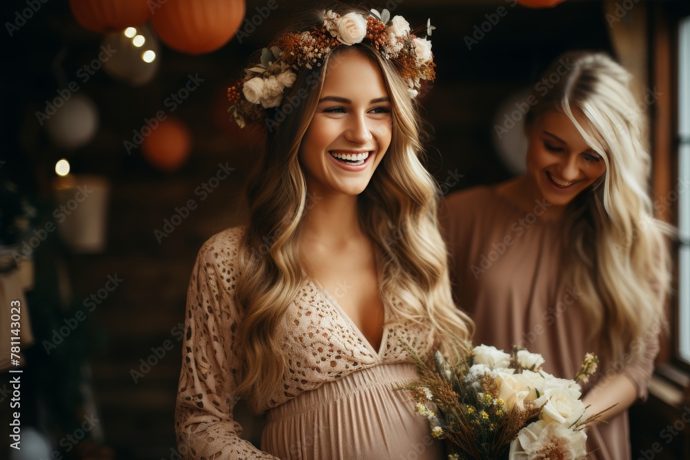 Group of expecting moms in a prenatal yoga class, smiling and practicing wellness Group of expecting moms in a prenatal yoga class, smiling and practicing wellness