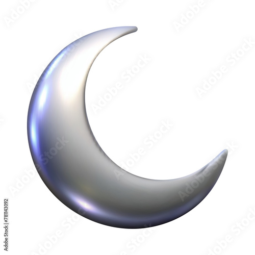 3d moon chrome metal. Y2K style. Vector illustration