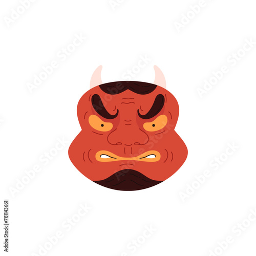 Red oni Kabuki mask vector illustration