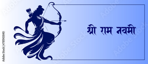 Happy Ram Navami Celebration Greeting Card Design. Lord Ram with bow and arrow