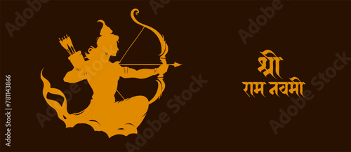 Happy Ram Navami Celebration Greeting Card Design. Lord Ram with bow and arrow