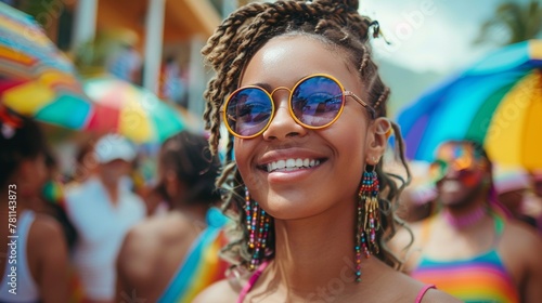 Young African American Woman Enjoying a Sunny Carnaval Festival Atmosphere