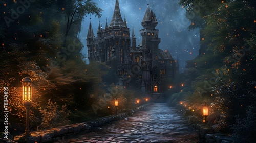 Wallpaper Mural Enchanted Forest Citadel at Night./n Torontodigital.ca