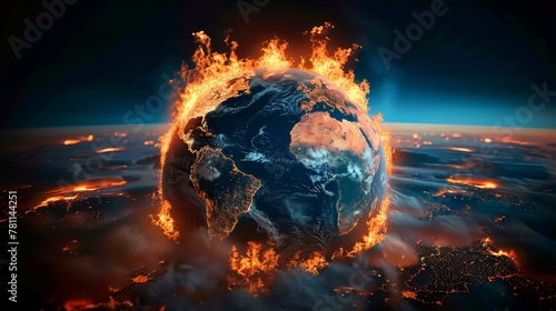 Witness Earth ablaze, a haunting portrait of our planet consumed by fire, a poignant reminder of the perilous grip of climate change. Urgency beckons, action is imperative.
 photo