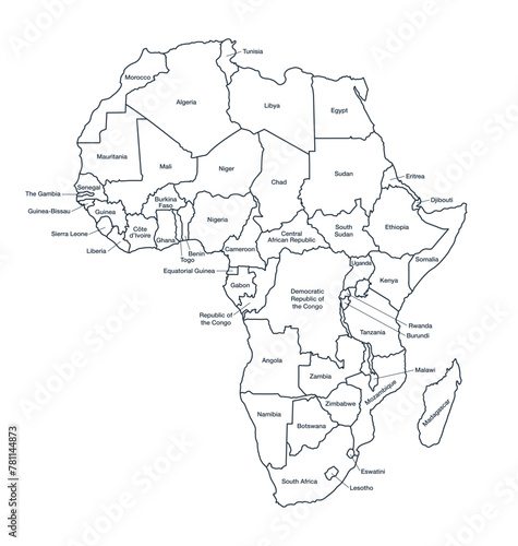 detailed labeled africa line map