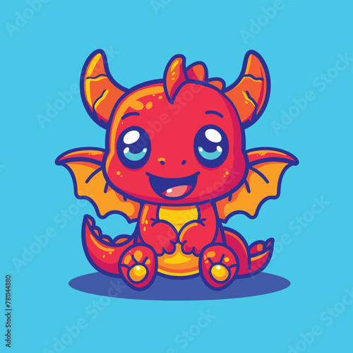 Cute red baby dragon cartoon vector illustration