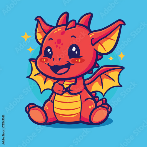 Cute red baby dragon cartoon vector illustration