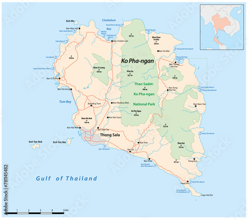 Vector road map of the Thai island of Ko Pha-ngan
