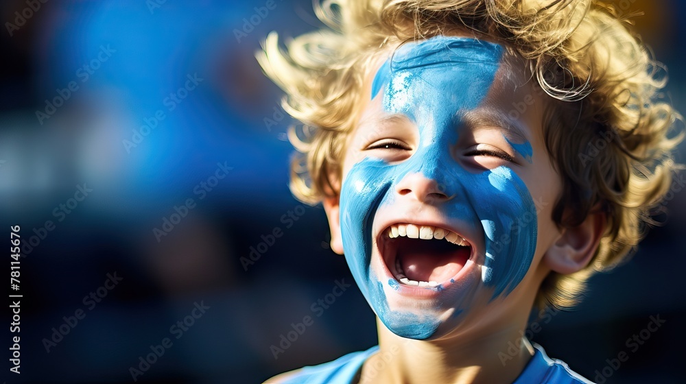 Little Football Fan with Blue Face Paint