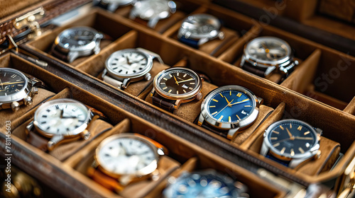 Men's Classic Watches in Display Case at Watch Shop photo