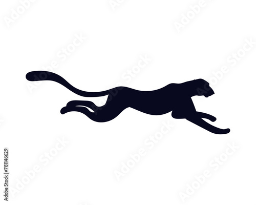 African cheetah running silhouette vector icon, beautiful leopard big wild cat with long tail, fastest animal predator