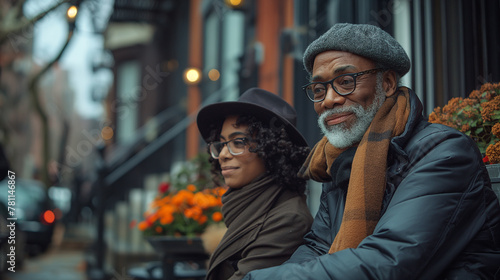 senior black couple on the street