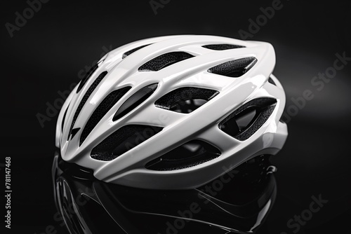 a white bicycle helmet on a black background