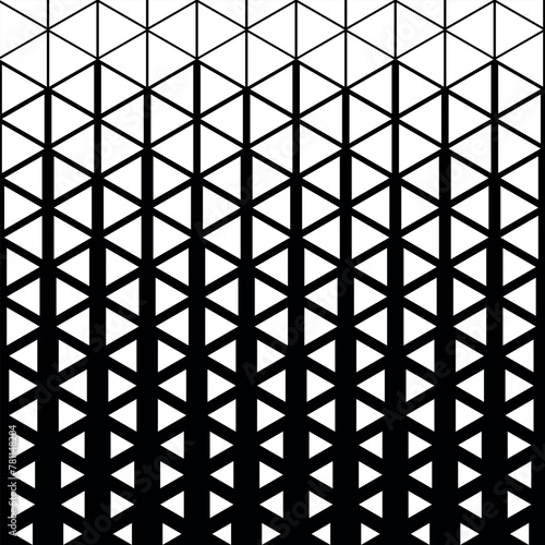 Halftone triangular pattern vector illustration. Geometric seamless pattern on isolated background. Triangle decrease sign concept.