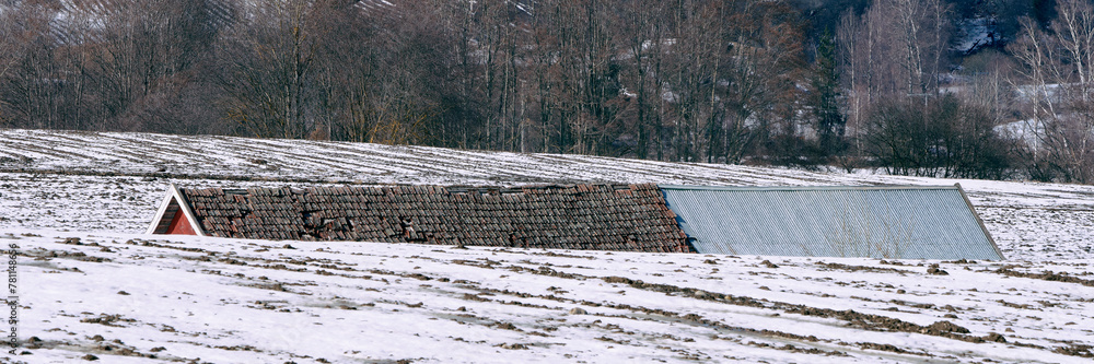 Fototapeta premium Images from a walk in the cultural landscape between Skreia and Lake Mjosa, Toten, Norway, a day in spring of April 2024.
