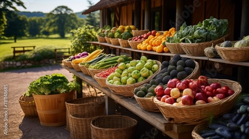 Vibrant farm stand brimming with fresh produce