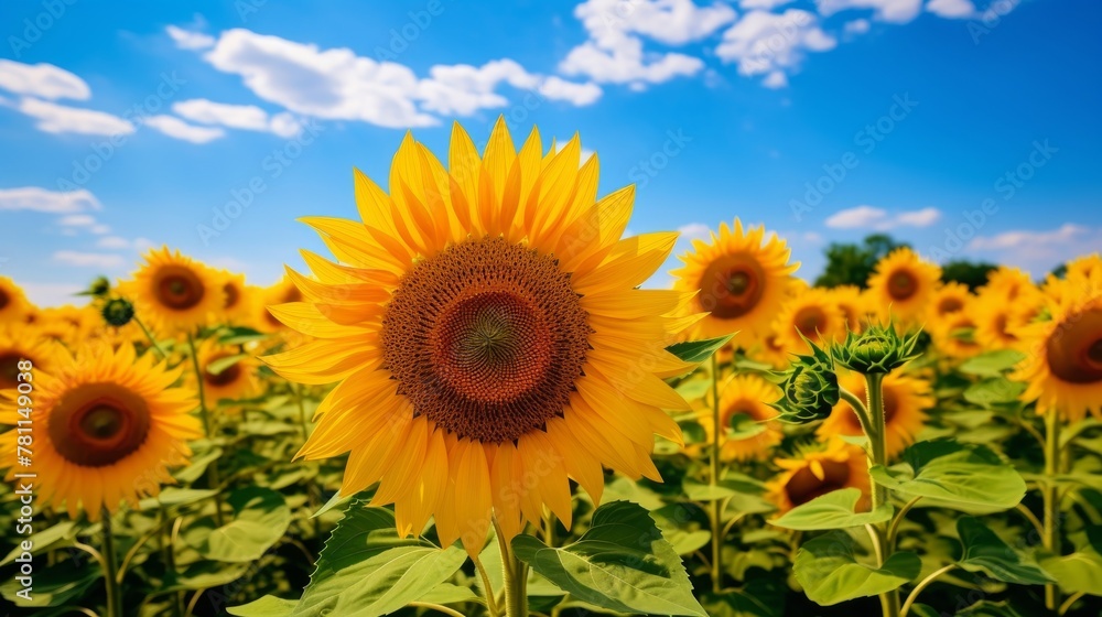 Majestic sunflowers in a sunlit landscape