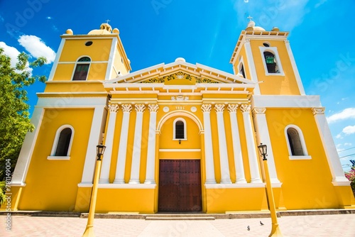 Our Lady Saint Anne Church. Chinandega, Nicaragua. "Nuestra Señora Santa Ana" Temple. Religious building in a bright morning day. Colonial city views. Church landscape. Central America. Latin America.