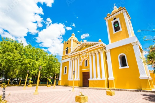 Our Lady Saint Anne Church. Chinandega, Nicaragua. "Nuestra Señora Santa Ana" Temple. Religious building in a bright morning day. Colonial city views. Church landscape. Central America. Latin America.