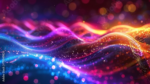 Digital waves of particles in vibrant blue and purple