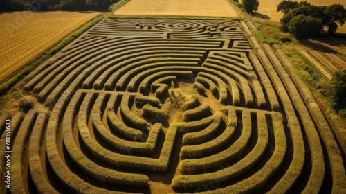 Aerial shot capturing labyrinth like corn maze