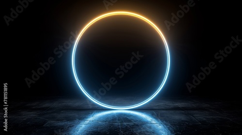 On a black background, there is a circle light frame