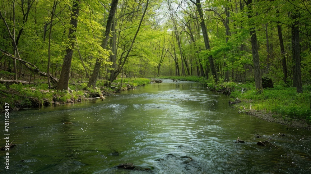 Obraz premium Spring forest river. Generative AI