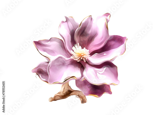 Marbled purple lavender magnolia, watercolour, water stains