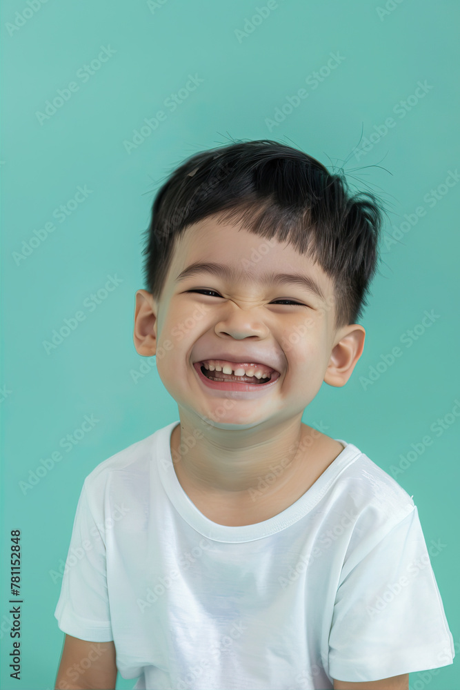 Portrait of a smiling boy on a mint background
Portrait of a smiling boy on a mint background